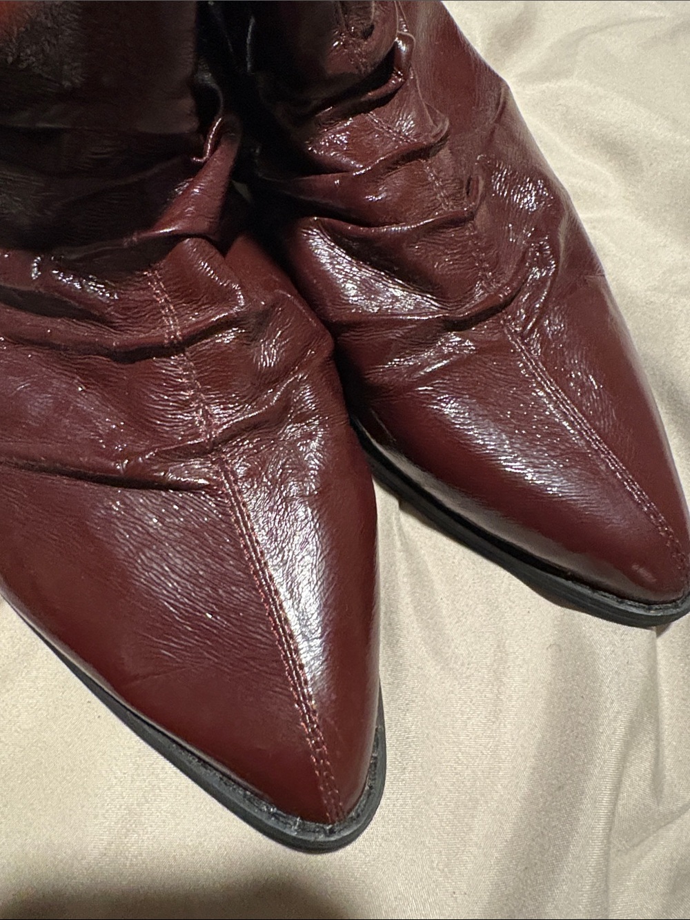 Olivia Miller Burgundy Patent Leather Ankle Booties with Rear Zipper wine color - Picture 4 of 6